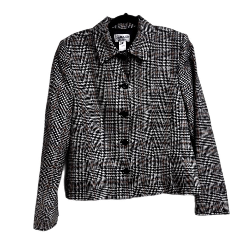 Pendleton Houndstooth Plaid Wool Blazer Size 12 - image 1